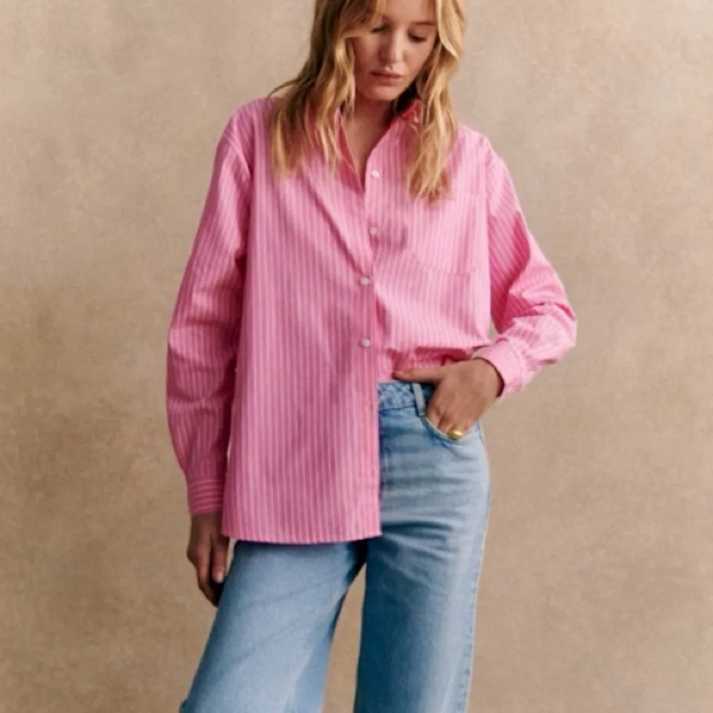 SEZANE セザンヌ ストライプシャツ ピンク オーバーサイズ Sezane | Tops | Sezane Pink White Striped Oversized Button Down